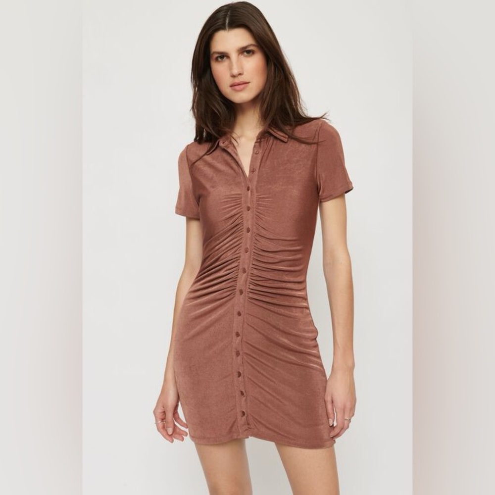 Brown Button Down Mini Dress